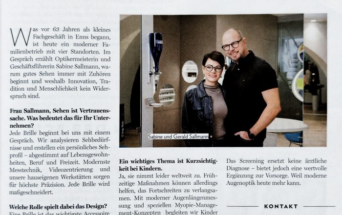 Sehen ist Vertrauenssache - Artikel in der Oberösterreicherin von April 2026